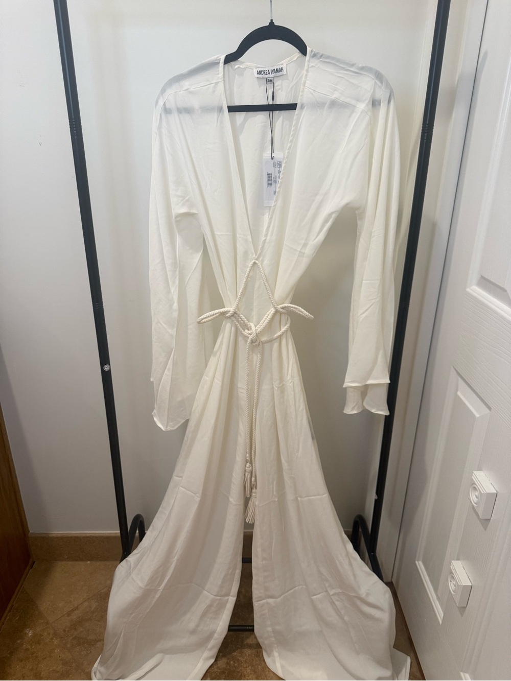 Andrea Iyamah Ivory Flowing Jumpsuit with Rope tie and Included Liner